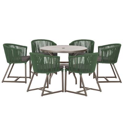 Mesa Com 6 Cadeiras Jantar Noronha Marrom E11 Trama Original Verde