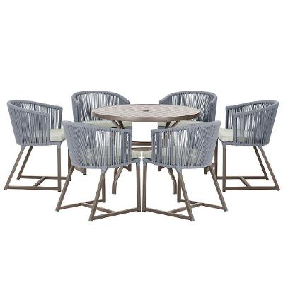 Mesa Com 6 Cadeiras Jantar Noronha Marrom E3 Trama Original Prata