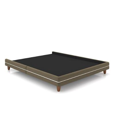 Cama Avulsa Para Colchão King Torres Pés Em Madeira Veludo Castor G91 - Gran Belo
