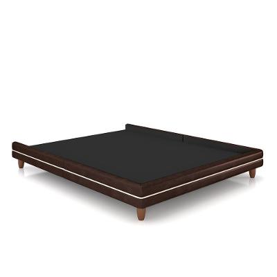 Cama Avulsa Para Colchão Casal Torres Pés Em Madeira Pu Marrom G91 - Gran Belo
