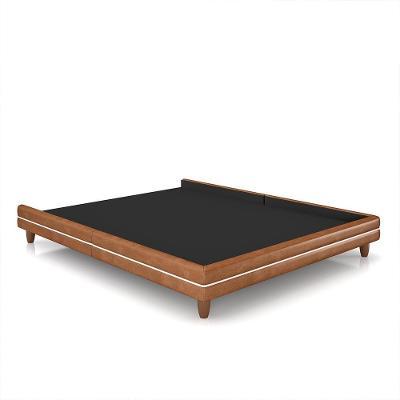 Cama Avulsa Para Colchão King Torres Pés Em Madeira Pu Caramelo G91 - Gran Belo