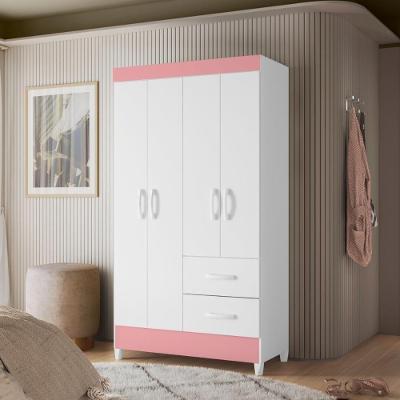 Guarda Roupa 4 Portas Roma Branco Rosa