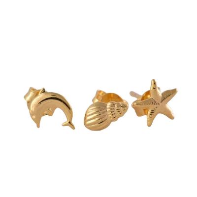 Brinco Trio Marinhos Folheado Em Ouro 18k
