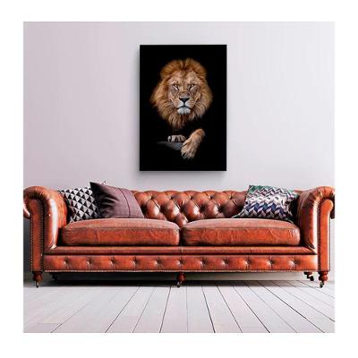 Quadro Decorativo Animais Retrato Do Leão C- Moldura Marrom Tamanho:120 X 80 Cm