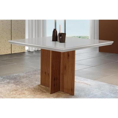 Mesa Para Cozinha Berlim Com Tampo 90x90cm Madeirado Vidro Canto Curvo Imbuia Ripado 3d Off White Rufato