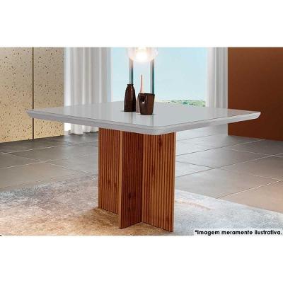 Mesa Para Cozinha Berlim Com Tampo 90x90cm Madeirado Vidro Canto Curvo Imbuia Ripado 3d Off White Rufato
