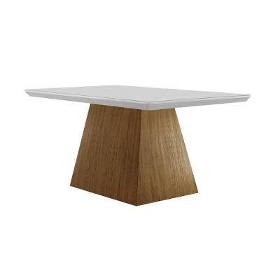 Mesa Para Cozinha Luna Com Tampo 120x80cm Madeirado Vidro Canto Curvo Imbuia Ripado 3d Off White Rufato