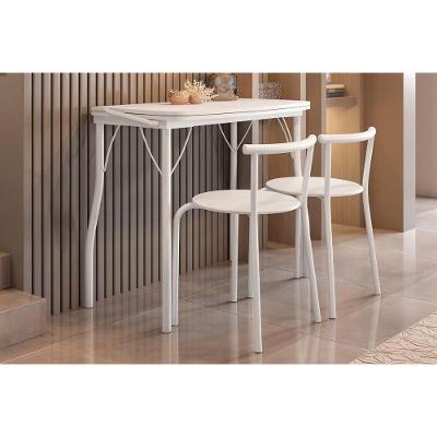 Conjunto Mesa Sala Jantar Multiuso Dobrável E 2 Banquetas 105 Branco Courano Branco Carraro