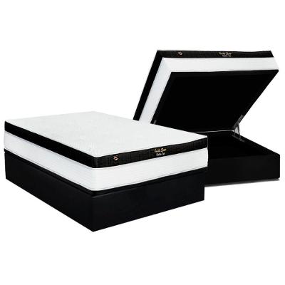 Cama Box Baú Casal: Colchão Molas Ensacadas Luckspuma Gold Line Elastic Gel + Base Crc Suede Black (138x188)