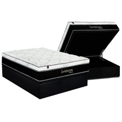 Cama Box Baú Casal: Colchão Molas Ensacadas Luckspuma Visco Lucksfaction Black + Base Crc Suede Black (138x188)