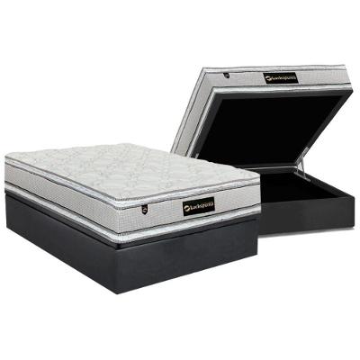 Cama Box Baú Casal: Colchão Molas Ensacadas Luckspuma Lucksfaction Plus Gray + Base Crc Suede Gray (138x188)