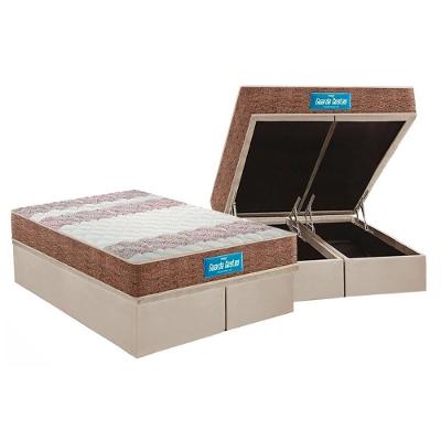 Cama Box Baú King: Colchão Ortopédico Probel D33 Guarda Costas Próintense Plus + Base Crc Suede Clean (193x203)