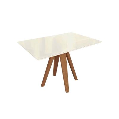 Mesa Para Cozinha Duna Madeira Maciça Com Tampo Madeirado Com Vidro 80x120cm Carvalho Off White Vidro Off White Kappesberg