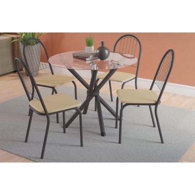 Conjunto Mesa De Cozinha Volga Com Tampo De Vidro 95x95cm E 4 Cadeiras Noruega Preto Fosco Capuccino Kappesberg