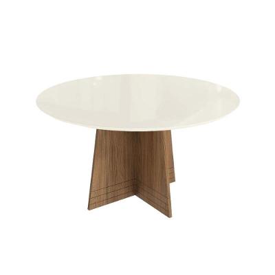 Mesa Para Cozinha Lótus Com Tampo Madeirado Com Vidro 105x105cm Nogueira Off White Vidro Off White Kappesberg