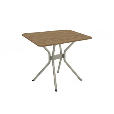 Mesa Para Cozinha Loire Aço Com Tampo Madeirado 90x90cm Nogueira Niquel Kappesberg
