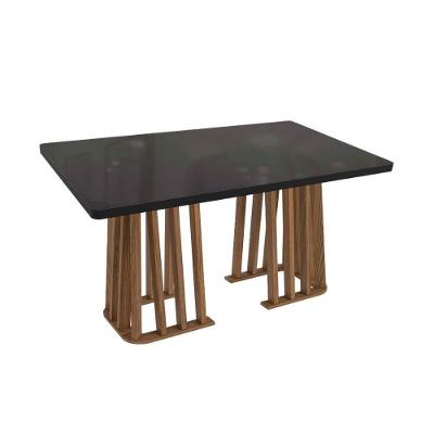 Mesa Para Cozinha Alteia Com Tampo Madeirado Com Vidro 90x160cm Nogueira Preto Fosco Vidro Preto Kappesberg