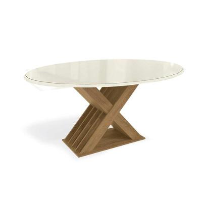 Mesa Para Cozinha Graviola Com Tampo Madeirado Com Vidro 180x105cm Freijó Off White Kappesberg