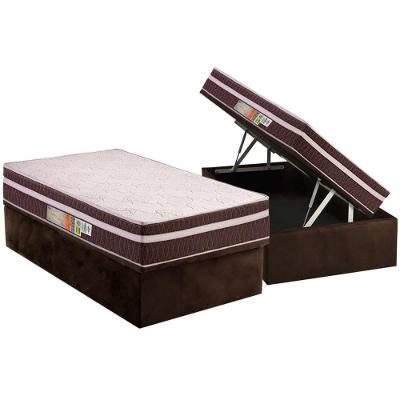 Cama Box Baú Solteiro: Colchão Anatômico Polar D28 Orthoface Vip + Base Crc Suede Brown (88x188)
