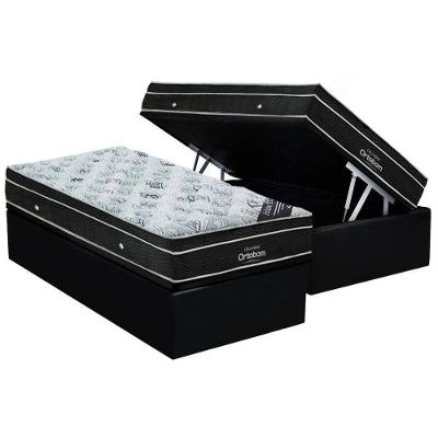 Cama Box Baú Solteiro: Colchão Molas Ensacadas Ortobom Superpocket Elegant + Base Crc Suede Black(88x188)