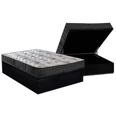 Conjunto Box Baú Casal: Colchão Espuma Paropas D45 Pasquale Wave Black + Base Crc Suede Black (138x188)