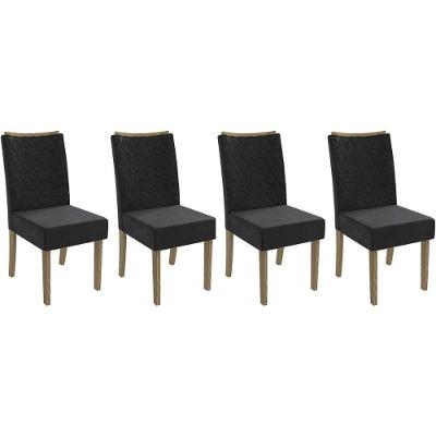 Cadeira Sala De Jantar 2cad129ng Kit 4 Un Nogueira Suede Preto A038