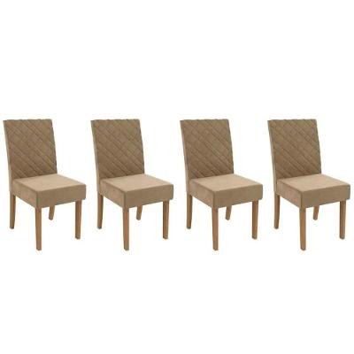Cadeira Sala De Jantar 2cad133ng Kit 4 Un Nogueira Suede Bege A036
