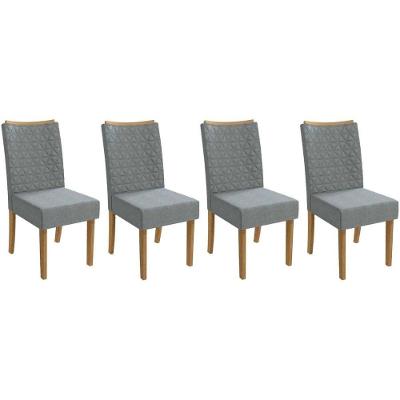 Cadeira Sala De Jantar 2cad129ng Kit 4 Un Nogueira Linho Cinza A056