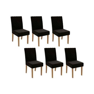 Cadeira Sala De Jantar 2cad133ng Kit 6 Un Nogueira Suede Preto A038