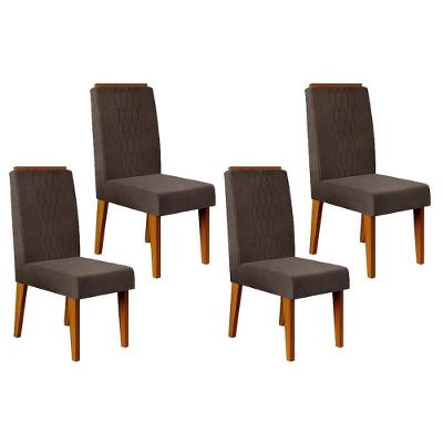 Cadeira Sala De Jantar Lia Kit 4 Un Freijó Suede Moca