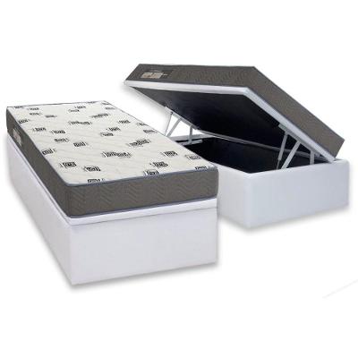 Cama Box Baú Solteiro: Colchão Espuma D33 Ortobom Light Saúde + Base Crc Courano White (88x188)