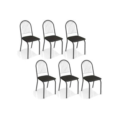 Cadeira Sala De Jantar Noruega 2c077 Kit 6 Un Preto Fosco Courano Preto 110