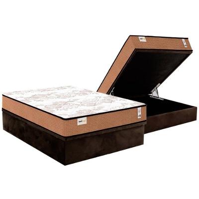Conjunto Box Baú Casal: Colchão Molas Plumatex Ensacadas Smart Classic + Base Crc Suede Brown (138x188)