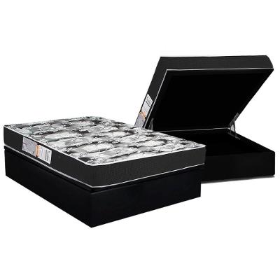 Conjunto Box Baú Casal: Colchão Espuma Luckspuma D28 Celebrity Black + Base Crc Suede Black (138x188)