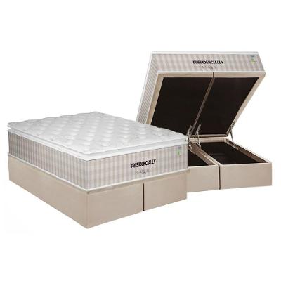 Conjunto Box Baú King: Colchão Molas Plumatex Ensacadas Presidencially + Base Crc Suede Clean (193x203)