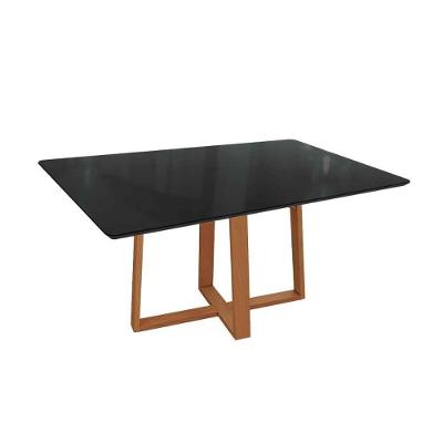 Mesa Para Cozinha Elma Madeira Maciça Com Tampo Madeirado Com Vidro 90x160cm Carvalho Preto Fosco Vidro Preto Kappesberg