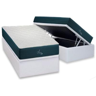 Conjunto Box Baú Solteiro: Colchão Molas Polar Ensacadas Aquariuns + Base Crc Courano White (88x188)