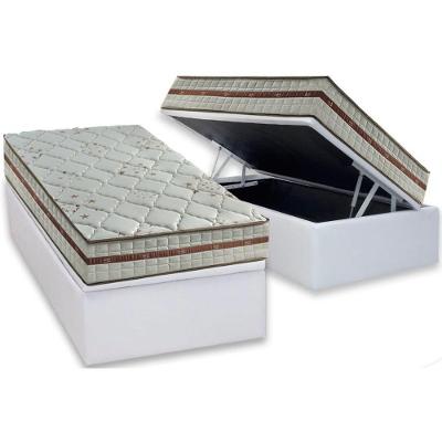 Conjunto Box Baú Solteiro: Colchão Molas Ensacadas Classis + Base Crc Suede White (88x188)