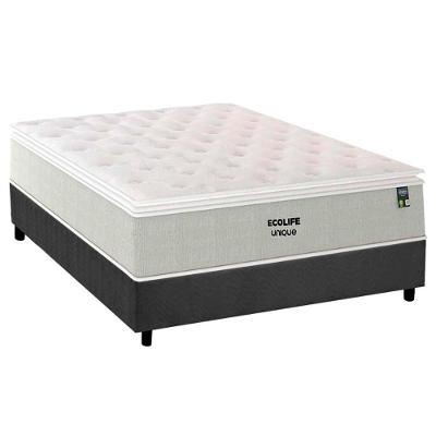 Conjunto Box Casal: Colchão Molas Plumatex Ensacadas Ecolife + Base Crc Suede Gray (138x188)