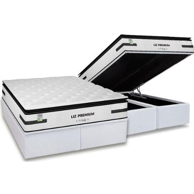 Conjunto Box Baú Queen: Colchão Molas Plumatex Ensacadas Liz Premium D33 + Base Crc Courano White (158x198)