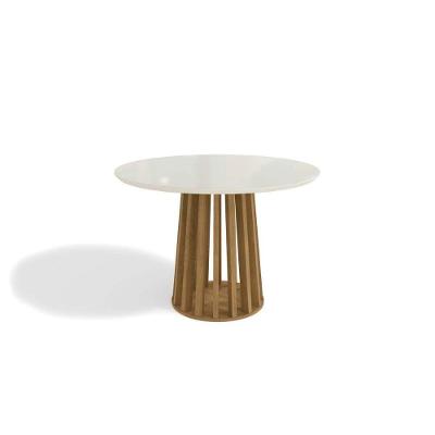 Mesa Para Cozinha Lavanda Com Tampo Madeirado Com Vidro 105x105cm Nogueira Off White Vidro Off White Kappesberg