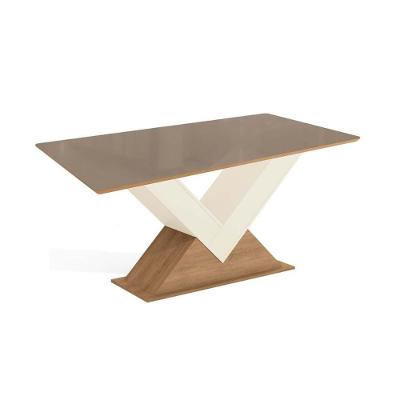 Mesa Para Cozinha Amora Com Tampo Madeirado Com Vidro 90x180cm Freijo Off White Vidro Bronze Kappesberg