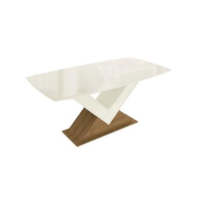 Mesa Para Cozinha Amora Com Tampo Madeirado Com Vidro 90x170cm Freijo Off White Vidro Off White Kappesberg