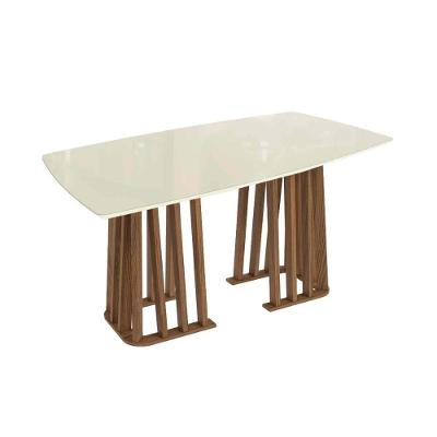 Mesa Para Cozinha Alteia Com Tampo Madeirado Com Vidro 90x170cm Nogueira Off White Vidro Off White Kappesberg