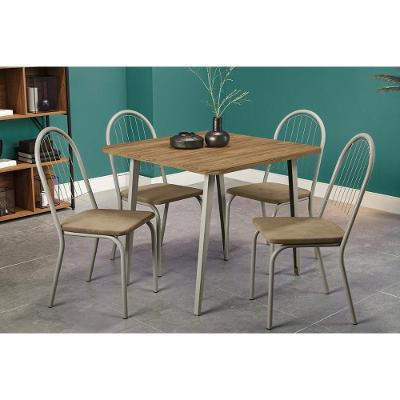 Conjunto Mesa Sala Jantar Iguaçu Tampo Madeirado 90x90cm E 4 Cadeiras Noruega Niquel Nogueira Capuccino Kappesberg