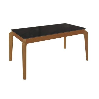 Mesa Para Cozinha Petra Com Tampo Madeirado Com Vidro 100x200cm Carvalho Preto Fosco Vidro Preto Kappesberg