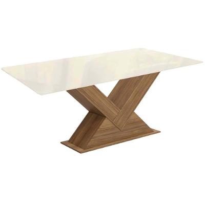 Mesa Para Cozinha Amora Com Tampo Madeirado Com Vidro 90x160cm Nogueira Off White Vidro Off White Kappesberg