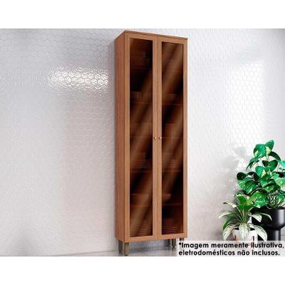 Cristaleira Sala Jantar Requinte Com 2 Portas Com Vidro 71x230cm Flex Nature Nature Ou Areia