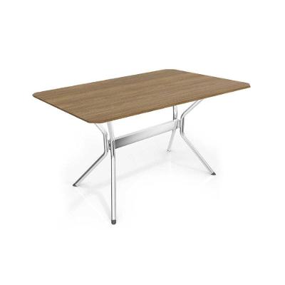 Mesa Para Cozinha Loire Aço Com Tampo Madeirado 136x90cm Cromada Nogueira Kappesberg