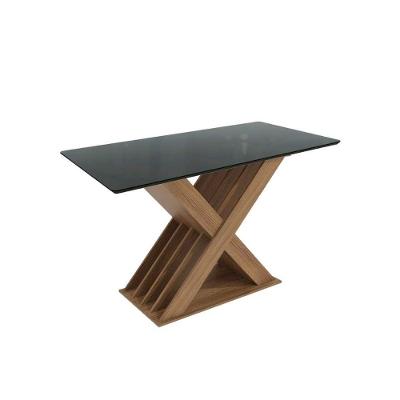 Mesa Para Cozinha Graviola Com Tampo Madeirado Com Vidro 90x180cm Nogueira Preto Fosco Vidro Preto Kappesberg